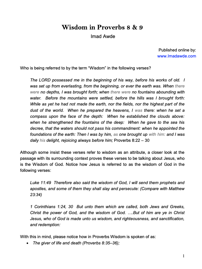 Wisdom in Proverbs 8 & 9